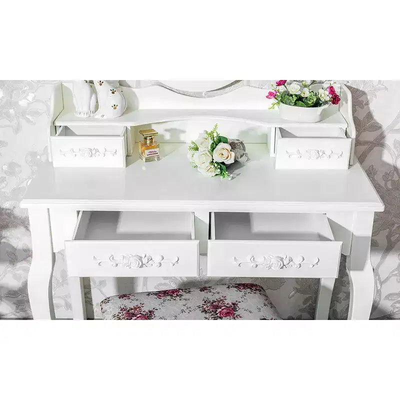 White Density Plate Painted Four Drawers Single Mirror European Dressing Table Set