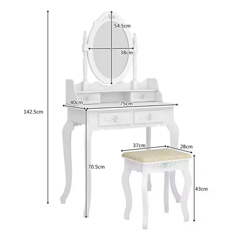 White Density Plate Painted Four Drawers Single Mirror European Dressing Table Set
