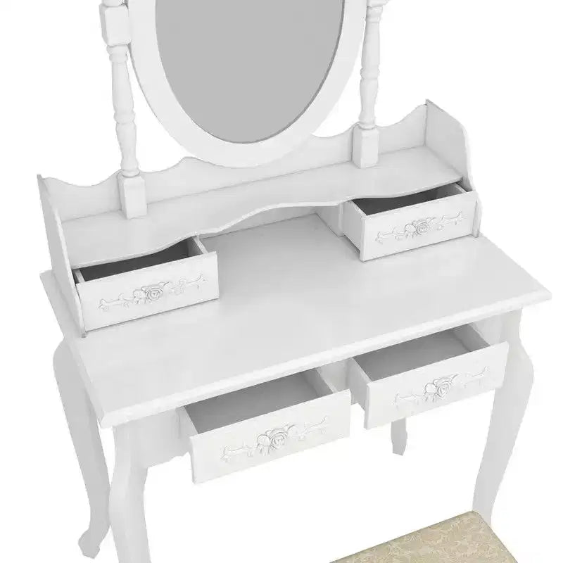 White Density Plate Painted Four Drawers Single Mirror European Dressing Table Set