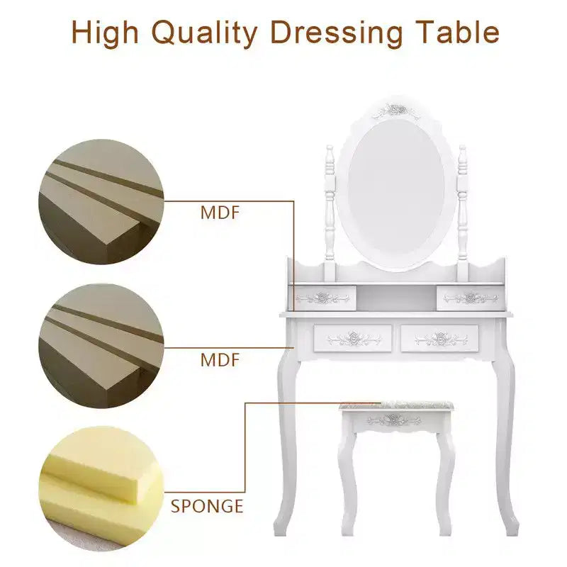 White Density Plate Painted Four Drawers Single Mirror European Dressing Table Set