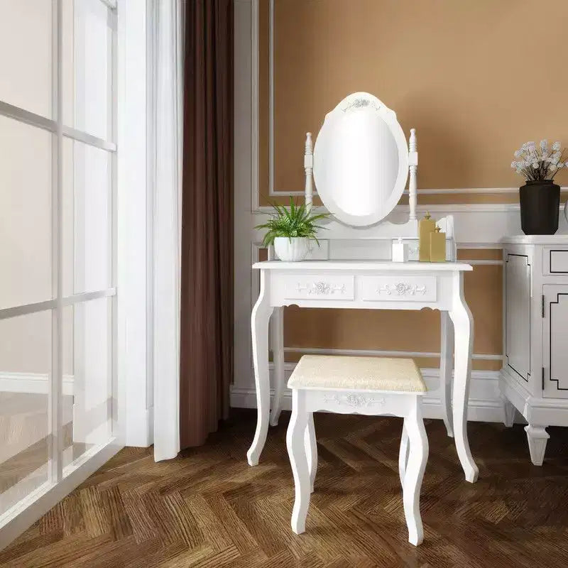 White Density Plate Painted Four Drawers Single Mirror European Dressing Table Set