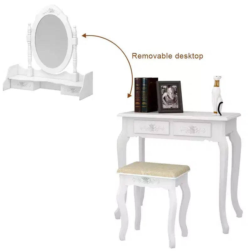 White Density Plate Painted Four Drawers Single Mirror European Dressing Table Set