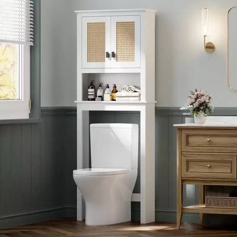 Over Toilet Storage Cabinet, Farmhouse Over Toilet Bathroom Organizer, Freestanding Wood Toilet Storage Cabinet with Adjustable Shelf, for Bathroom