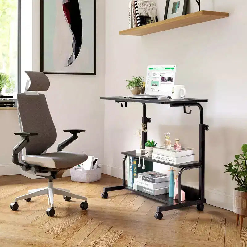 Karl Home Rolling & Height Adjustable Computer Desk Laptop Table Side Table End Table with with Charging Station, 2 USB Ports