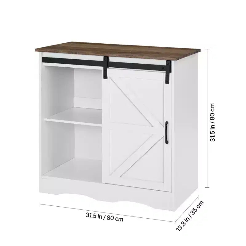 VEVOR Coffee Bar Cabinet, 31.5 x 13.8 x 31.5 in Farmhouse Coffee Bar Cabinet with 3-Tier Storage, Coffee Bar Table with Barn Door, White