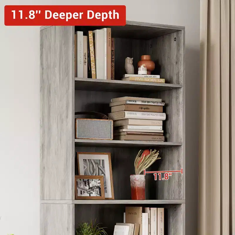 71.4 Tall Farmhouse 6-Shelf Wooden Bookcase with Doors, Industrial Display Storage for Bedroom, Living Room & Office