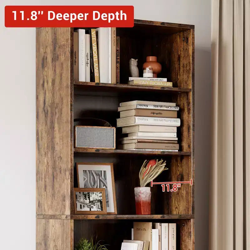71.4 Tall Farmhouse 6-Shelf Wooden Bookcase with Doors, Industrial Display Storage for Bedroom, Living Room & Office