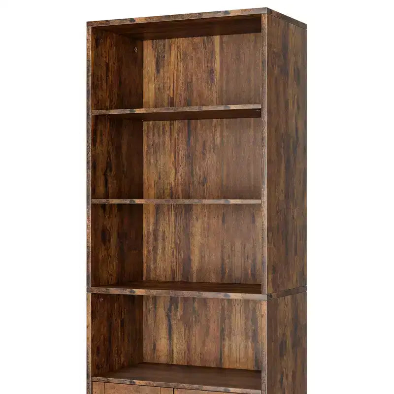 71.4 Tall Farmhouse 6-Shelf Wooden Bookcase with Doors, Industrial Display Storage for Bedroom, Living Room & Office