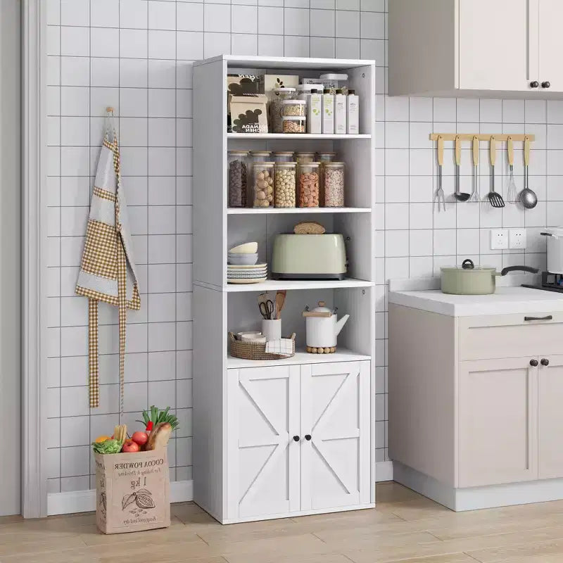 71.4 Tall Farmhouse 6-Shelf Wooden Bookcase with Doors, Industrial Display Storage for Bedroom, Living Room & Office