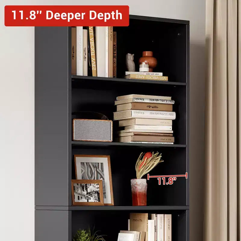 71.4 Tall Farmhouse 6-Shelf Wooden Bookcase with Doors, Industrial Display Storage for Bedroom, Living Room & Office