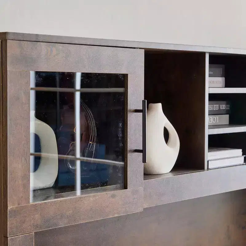 Karl Home Rustic Office Desk with Built-In File Cabinet & Storage Hutch Lock Drawer Computer Desk