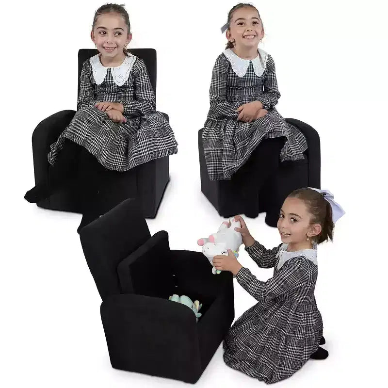 Stash Comfy Kids Sofa Chair Cute toddler chair with toy storage chest for boys and girls Black Uncaged Ergonomics