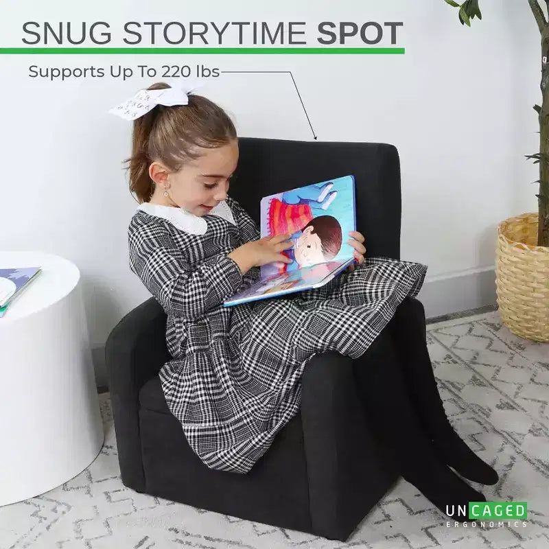 Stash Comfy Kids Sofa Chair Cute toddler chair with toy storage chest for boys and girls Black Uncaged Ergonomics