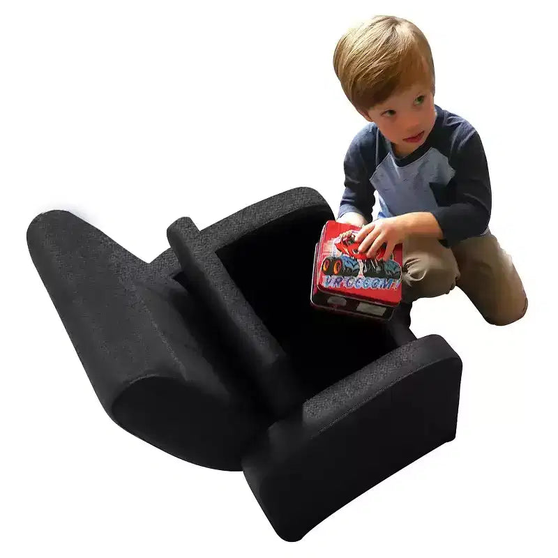 Stash Comfy Kids Sofa Chair Cute toddler chair with toy storage chest for boys and girls Black Uncaged Ergonomics