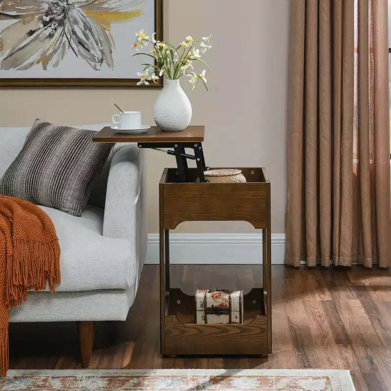 GDFStudio Gorrath Mid-Century Modern Wooden Lift Top Side Table with Storage Shelf