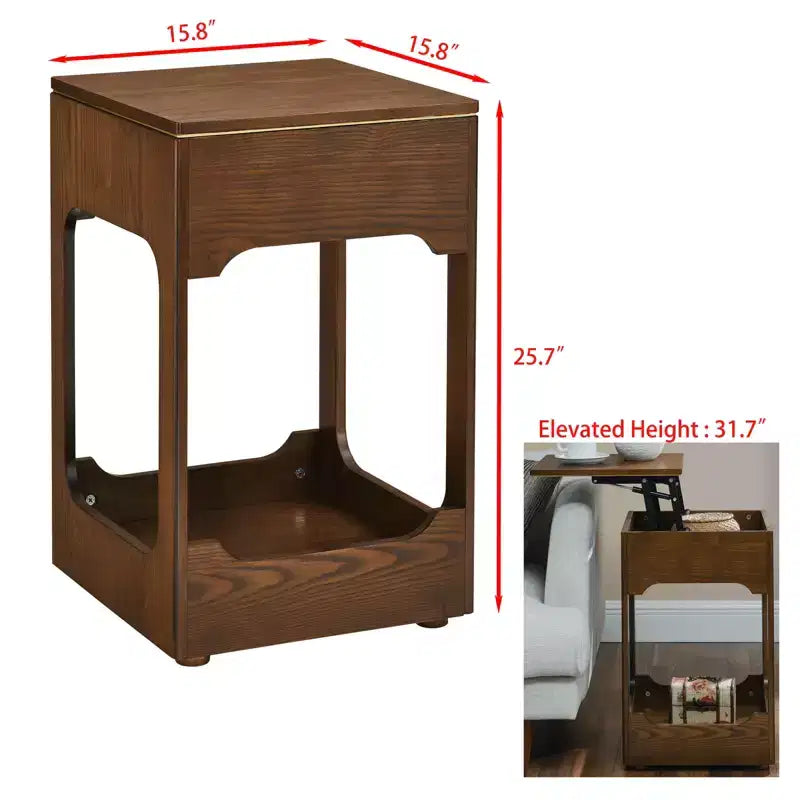 GDFStudio Gorrath Mid-Century Modern Wooden Lift Top Side Table with Storage Shelf