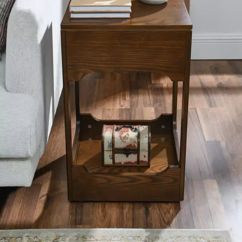 GDFStudio Gorrath Mid-Century Modern Wooden Lift Top Side Table with Storage Shelf
