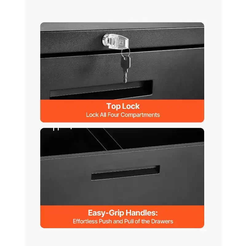 VEVOR 4 Drawers Metal File Cabinet, Vertical Filing Cabinet with Lock and Adjustable Hanging Rod, Tall Filing Storage Cabinets, Black