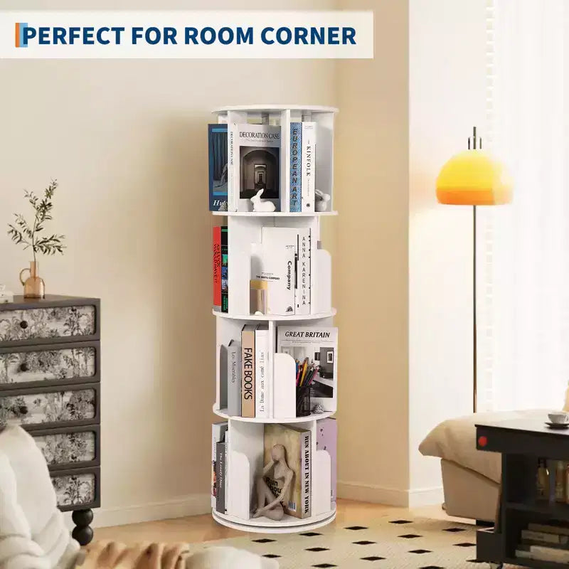 Tall 52 4-Tier Rotating Bookshelf  360 Spinning Wooden Storage Organizer for Bedroom, Corner Bookcase, For Home Office, Living Room & Small Spaces