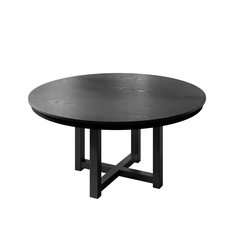 PexFix 52 x 52 Solid Wood Farmhouse Dining Table Round Wood Texture Top with Cross X Base for Modern Dining Rooms & Family Gatherings Black