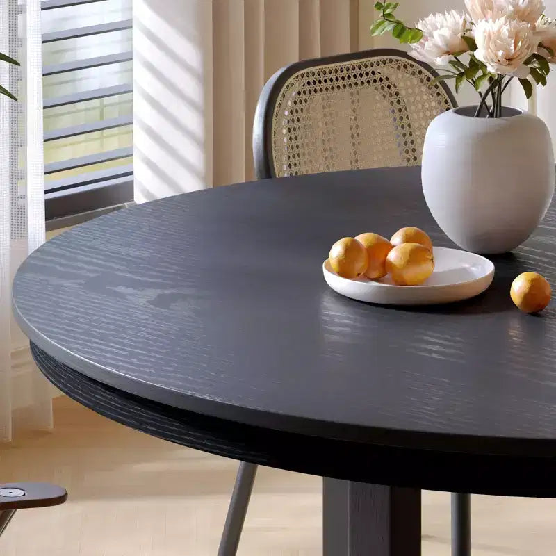 PexFix 52 x 52 Solid Wood Farmhouse Dining Table Round Wood Texture Top with Cross X Base for Modern Dining Rooms & Family Gatherings Black