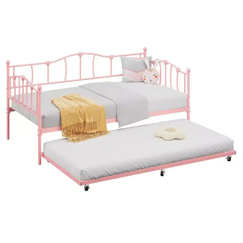 Metal Twin Daybed,Twin Size Day Bed with Pullout Trundle and Headboard,Metal Sofa Bed Frame with Steel Slat Support for Living Room,Bedroom