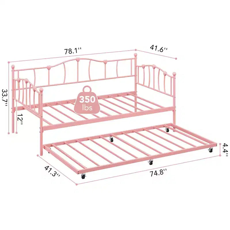 Metal Twin Daybed,Twin Size Day Bed with Pullout Trundle and Headboard,Metal Sofa Bed Frame with Steel Slat Support for Living Room,Bedroom