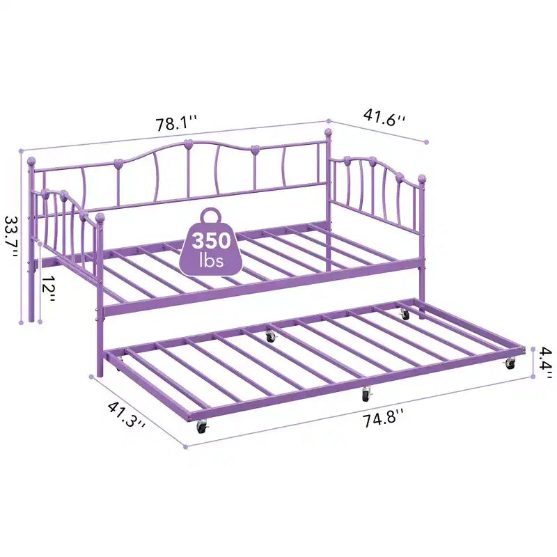 Metal Twin Daybed,Twin Size Day Bed with Pullout Trundle and Headboard,Metal Sofa Bed Frame with Steel Slat Support for Living Room,Bedroom