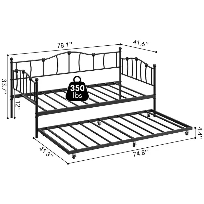 Metal Twin Daybed,Twin Size Day Bed with Pullout Trundle and Headboard,Metal Sofa Bed Frame with Steel Slat Support for Living Room,Bedroom