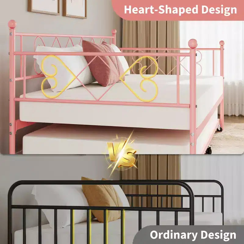 Daybed with Trundle,Metal Twin DayBed Frame with Headboard,Multifunctional Mattress Foundation Platform Sofa Bed for Bedroom,Living Room,Guest Room