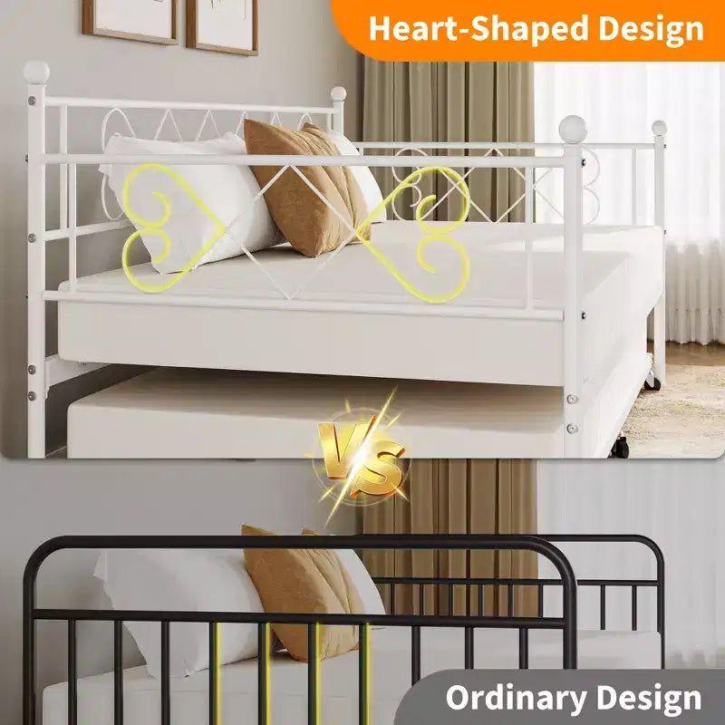 Daybed with Trundle,Metal Twin DayBed Frame with Headboard,Multifunctional Mattress Foundation Platform Sofa Bed for Bedroom,Living Room,Guest Room