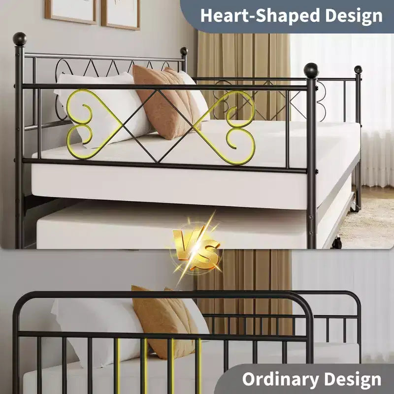 Daybed with Trundle,Metal Twin DayBed Frame with Headboard,Multifunctional Mattress Foundation Platform Sofa Bed for Bedroom,Living Room,Guest Room