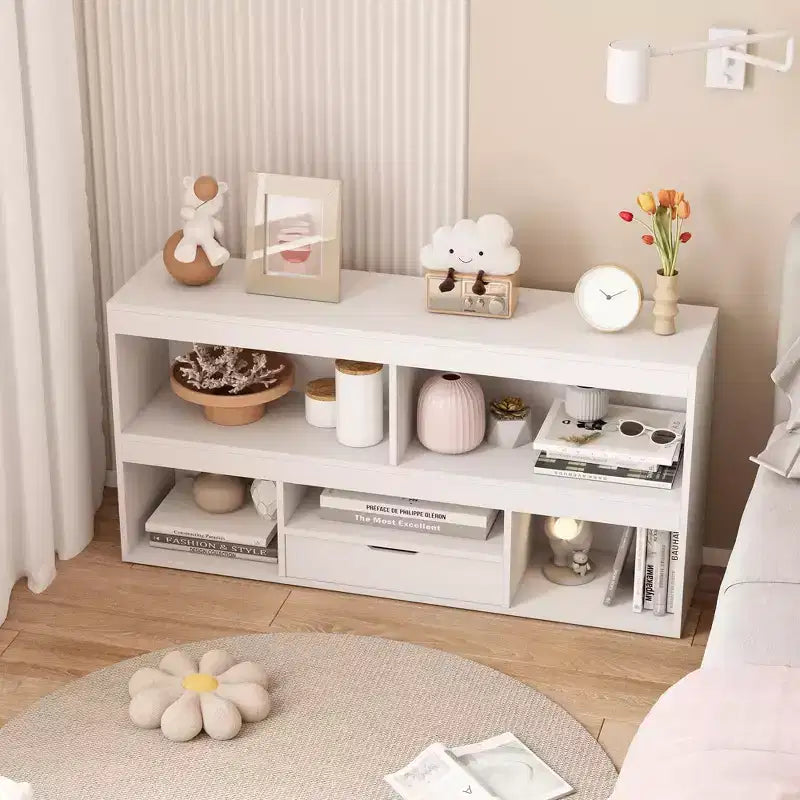 Kids Bookshelf with Drawer, Wooden Toy Storage Organizer, White Bookcase for Playroom, Classroom, Kids Room