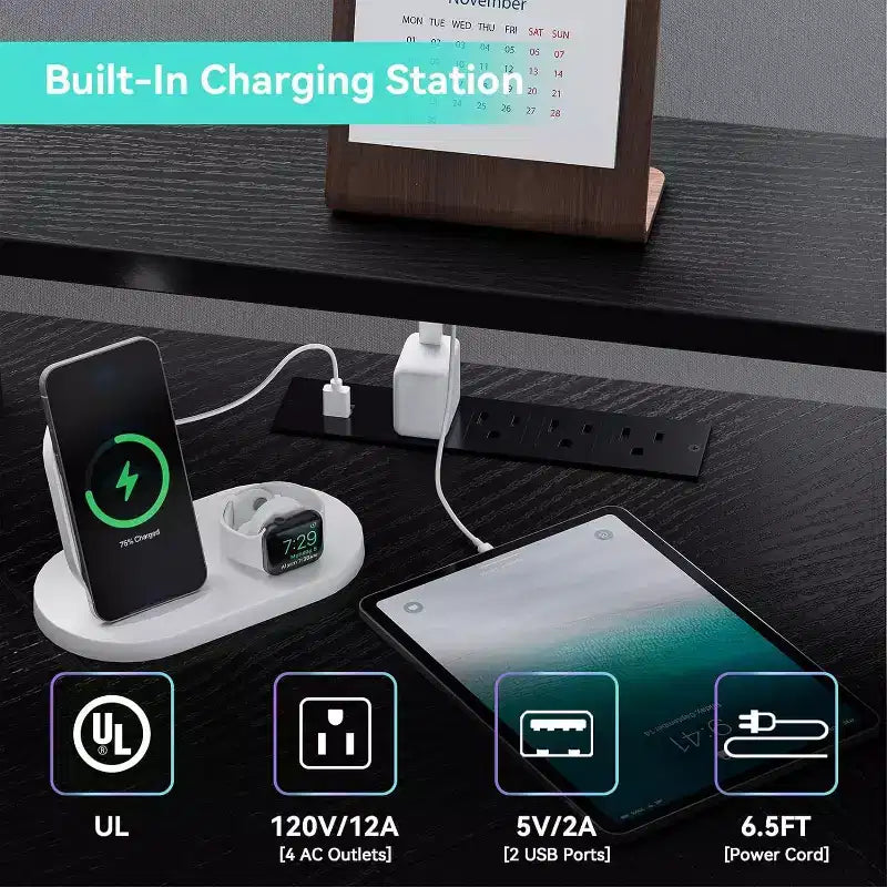 Acekool 62 L-Shaped Computer Desk with Power Outlets, LED Lights, Monitor Stand & Storage Shelves, Ergonomic Corner Desk for Home Office