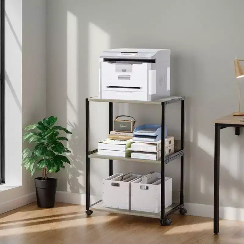 Karl Home 3-Tier Printer Stand P2 Particleboard Washed Gray Combo A+B 15.7x12x25.6 Inches