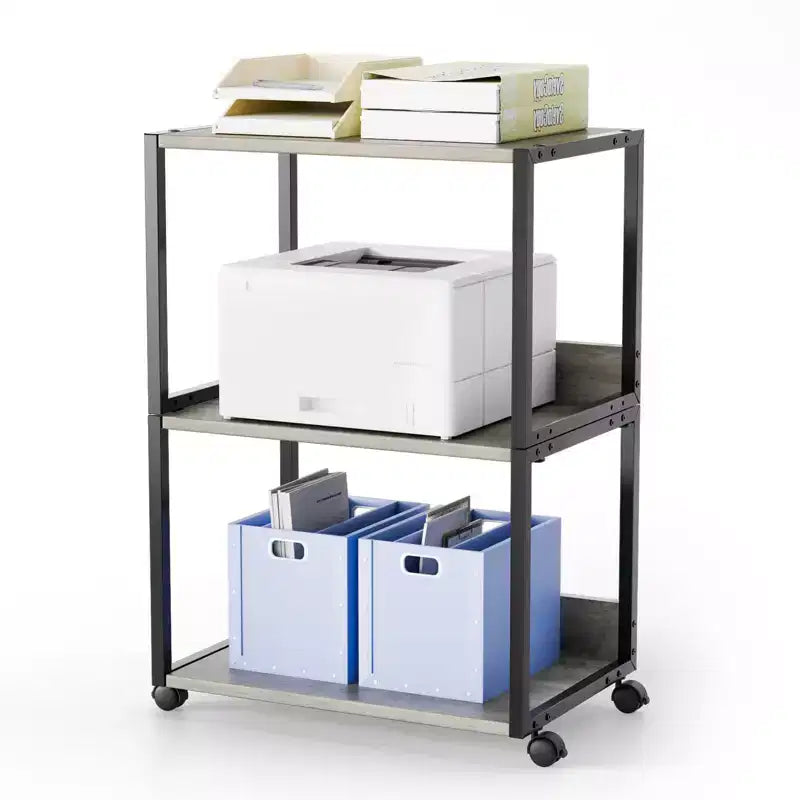 Karl Home 3-Tier Printer Stand P2 Particleboard Washed Gray Combo A+B 15.7x12x25.6 Inches