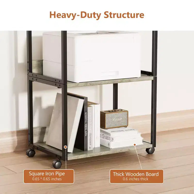 Karl Home 3-Tier Printer Stand P2 Particleboard Washed Gray Combo A+B 15.7x12x25.6 Inches