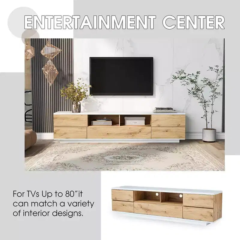 Modern TV Stand for TVs Up to 80'', Media Console with Multi-Functional Storage, Entertainment Center with Door Rebound Device, TV Cabinet