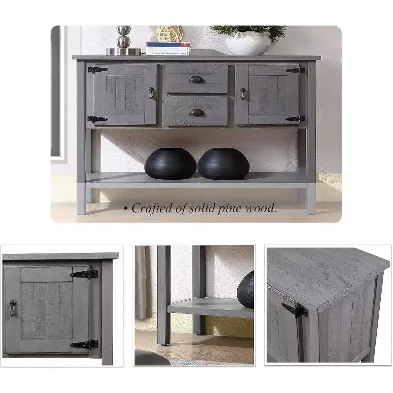 48-Inch Farmhouse Style Console Table with Storage, Entryway Table Featuring 2 Drawers and Cabinets, Wood Sofa Table with Shelves, Grey