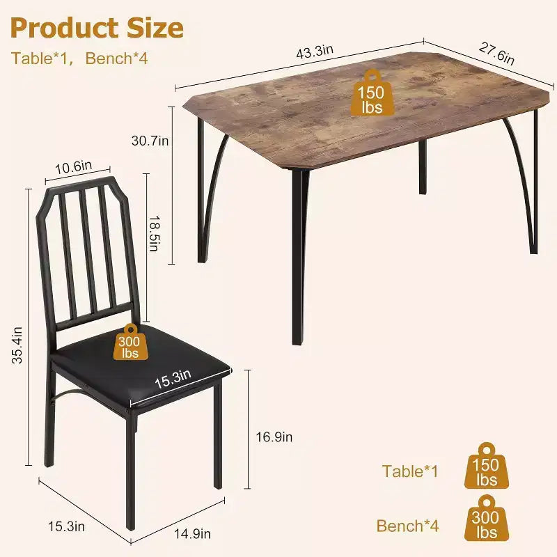 3/ 5 Pieces Dining Table Set for 2/ 4, Small Kitchen Table with Upholstered Chairs, Kitchen Table Chairs Set of 2/ 4, Ideal for Home