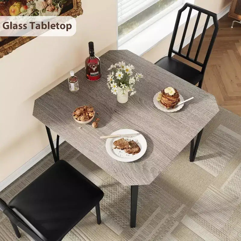 3/ 5 Pieces Dining Table Set for 2/ 4, Small Kitchen Table with Upholstered Chairs, Kitchen Table Chairs Set of 2/ 4, Ideal for Home