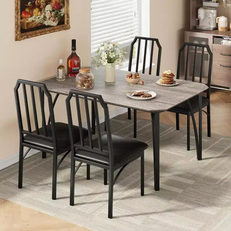 3/ 5 Pieces Dining Table Set for 2/ 4, Small Kitchen Table with Upholstered Chairs, Kitchen Table Chairs Set of 2/ 4, Ideal for Home