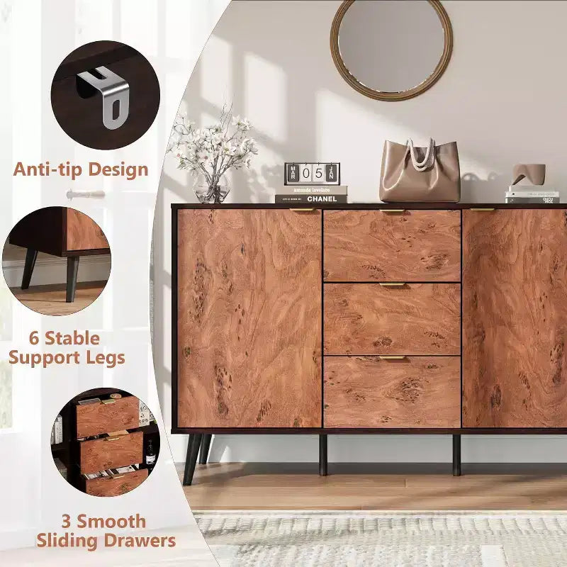 Mobile buffet da 51" con cassetti, ripiani e ante per la sala da pranzo