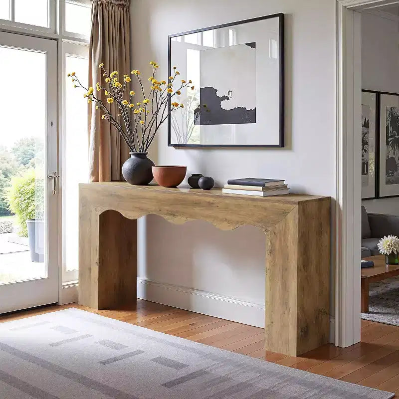 Consolle da divano stile rustico, 63" (160 cm), in legno massiccio con 2 ripiani, per ingresso