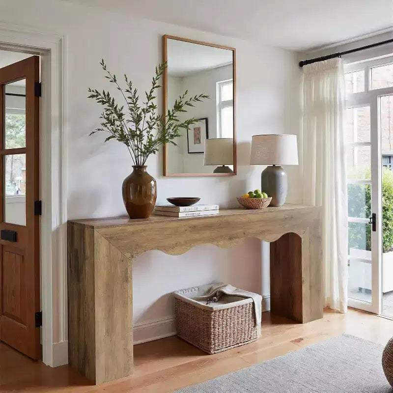 Consolle da divano stile rustico, 63" (160 cm), in legno massiccio con 2 ripiani, per ingresso