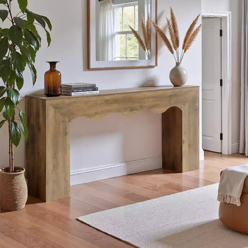 Consolle da divano stile rustico, 63" (160 cm), in legno massiccio con 2 ripiani, per ingresso