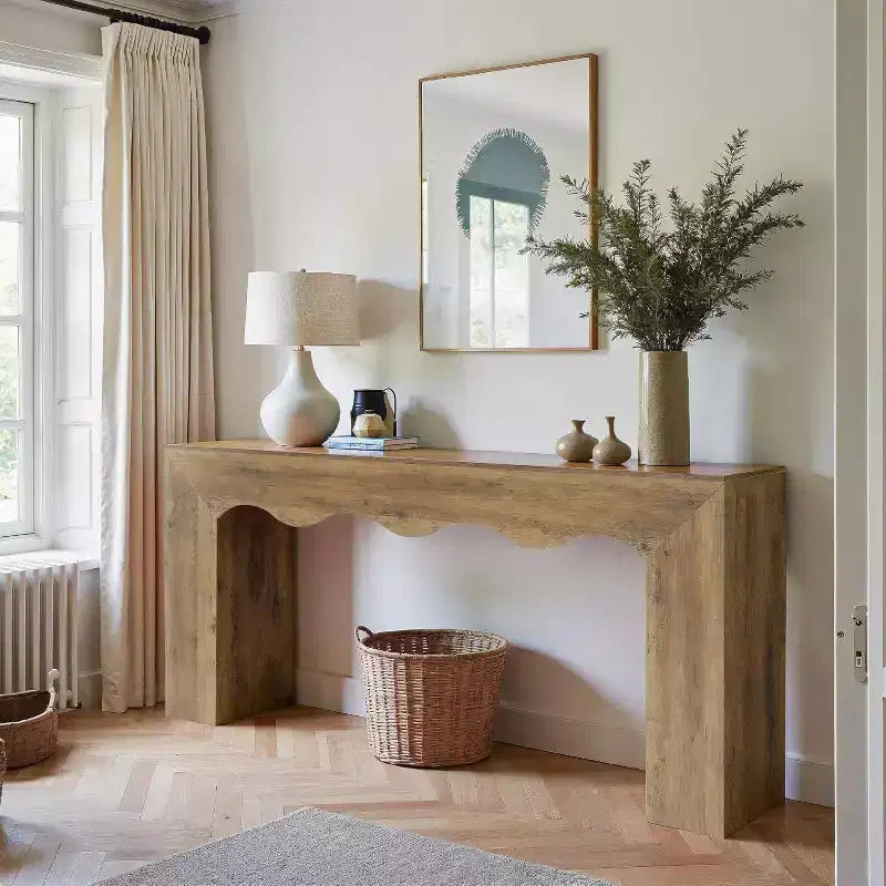 Consolle da divano stile rustico, 63" (160 cm), in legno massiccio con 2 ripiani, per ingresso