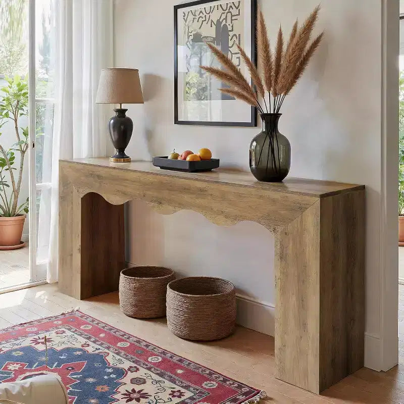 Consolle da divano stile rustico, 63" (160 cm), in legno massiccio con 2 ripiani, per ingresso