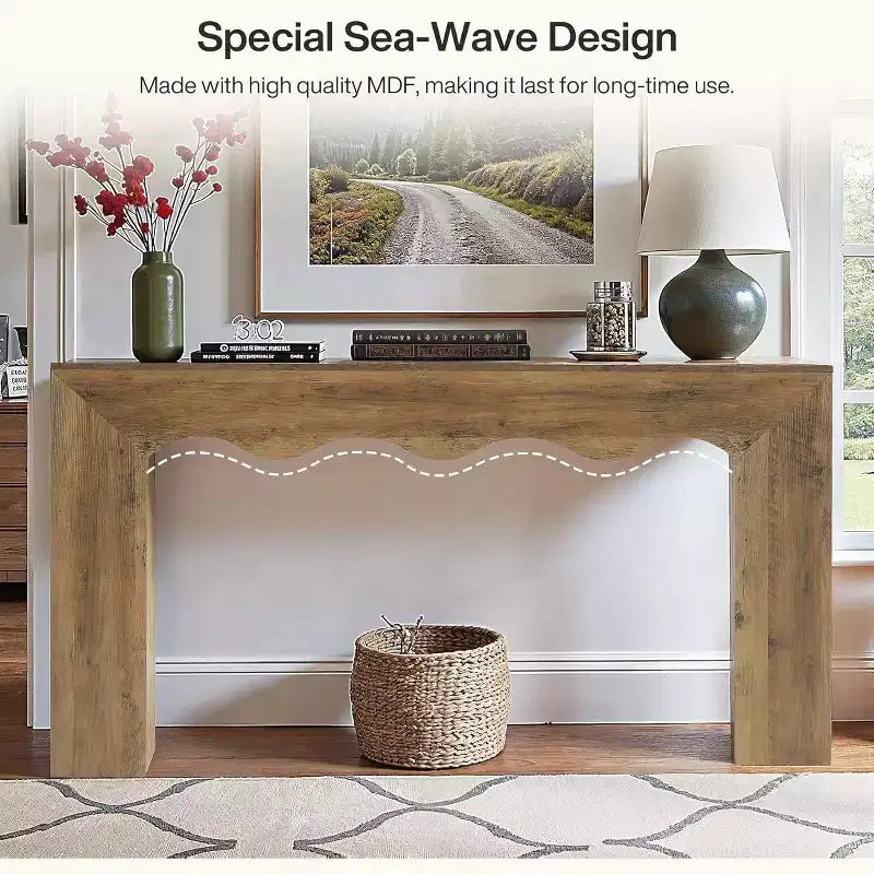 Consolle da divano stile rustico, 63" (160 cm), in legno massiccio con 2 ripiani, per ingresso