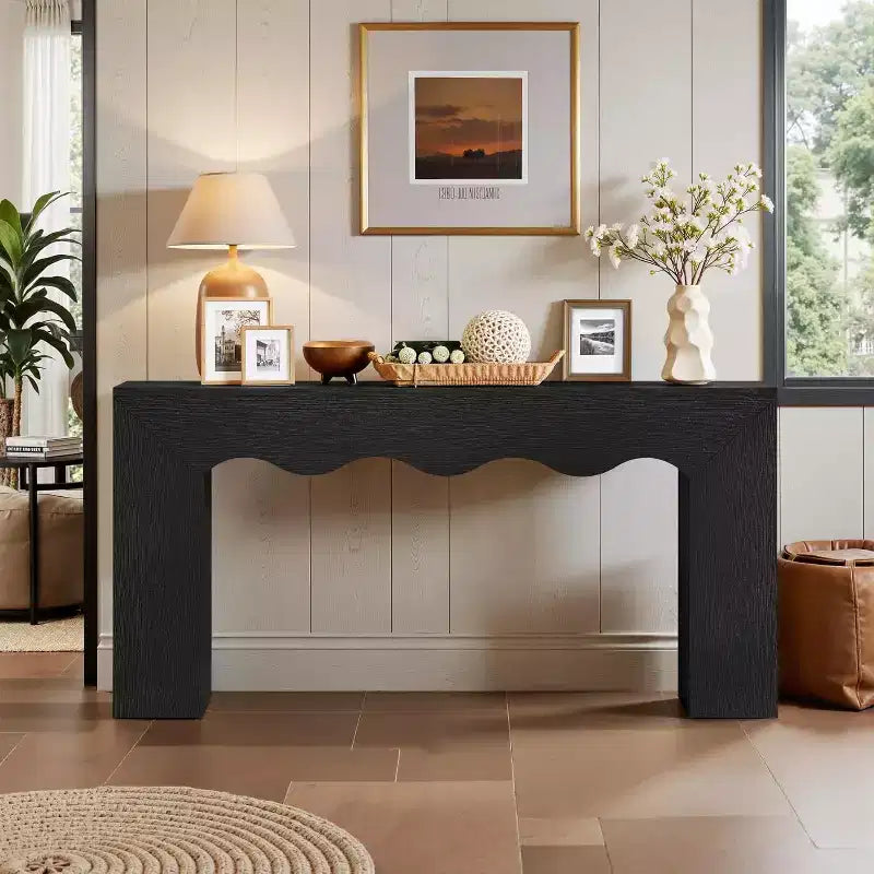 Consolle da divano stile rustico, 63" (160 cm), in legno massiccio con 2 ripiani, per ingresso